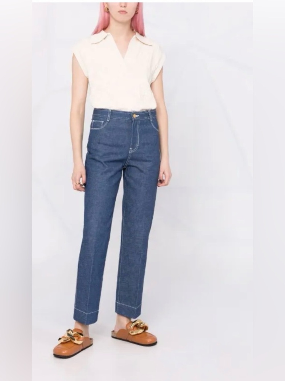 Tory Burch Dark Blue Straight-Leg High-Rise Jeans